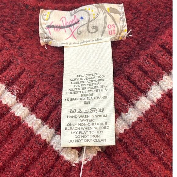 NEW Free People All Star Stripe Poncho One Size Burgundy Red with White Stripes - Picture 8 of 9